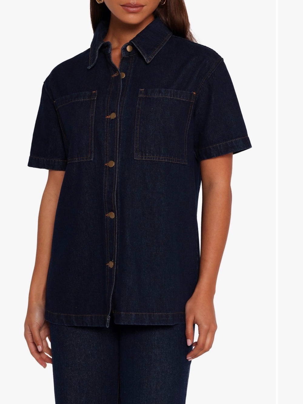 Petal and Pup Short Sleeve Denim Button-Up Shirt in Dark Denim